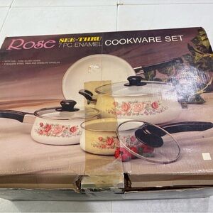 See-Thru 7-Pc Enamel Cookware Set - Floral White